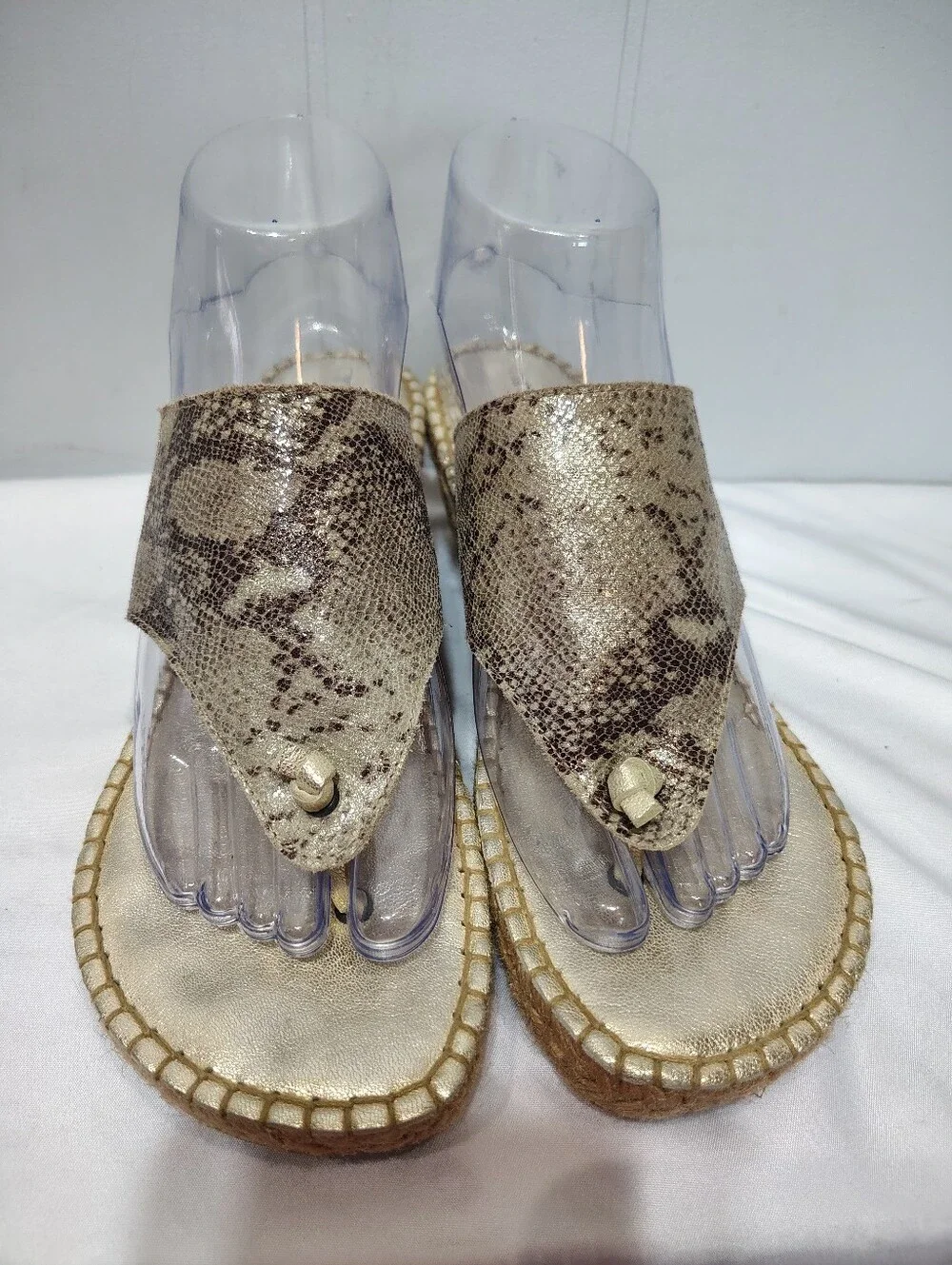Andre Assous Metallic Snakeskin Jute Espadrille Wedge Sandals Spain Womens 39 8